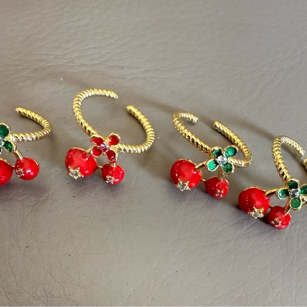 4 Gold and Red Cherry adjustable rings